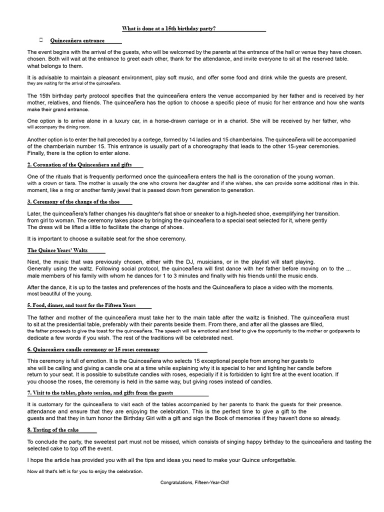 Essential Quinceañera Party Guide | PDF | Ceremonies | Rituals