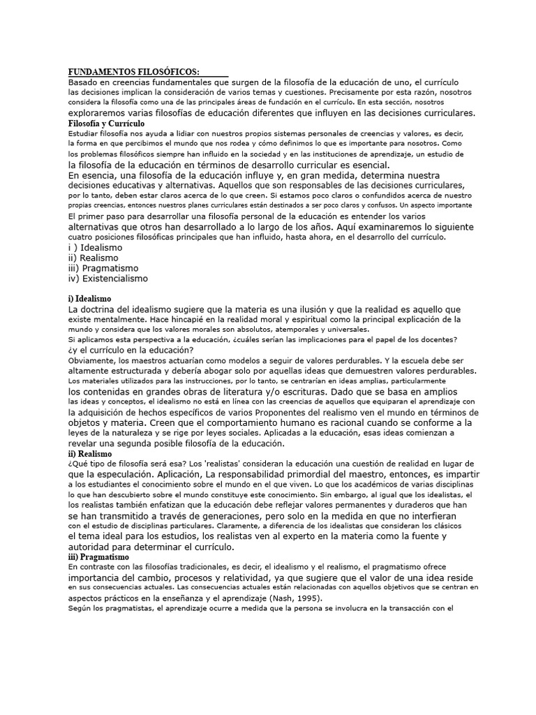 Filosofías Educativas y su Impacto Curricular | PDF | Plan de estudios ...