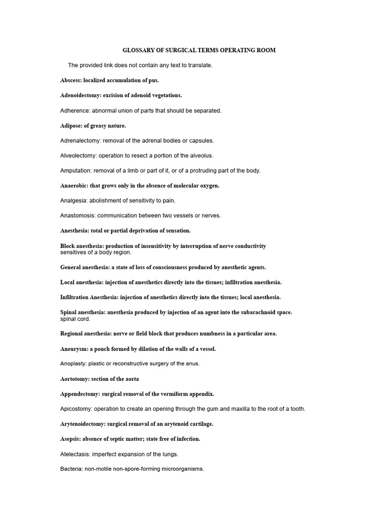 Surgical Terms for Operating Room | PDF | Anesthesia | Vein