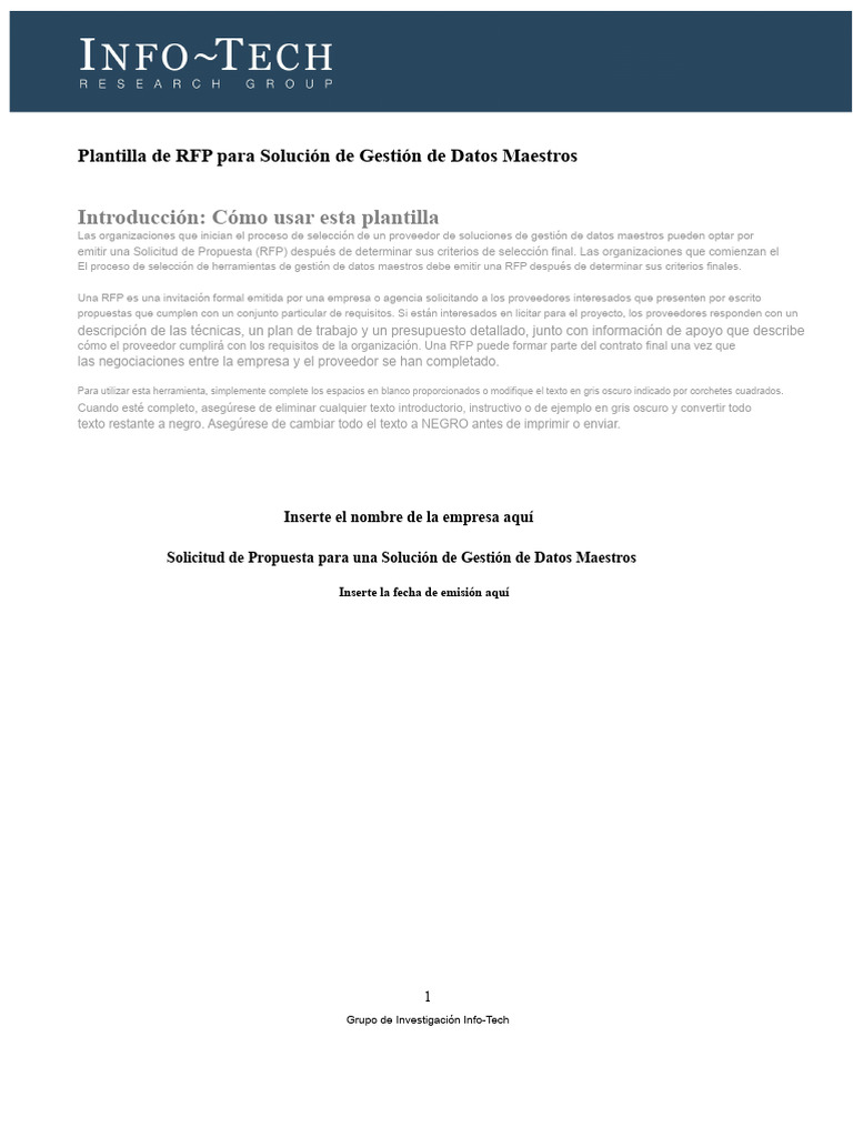Plantilla RFP para Gestión de Datos Maestros | PDF | Solicitud de ...