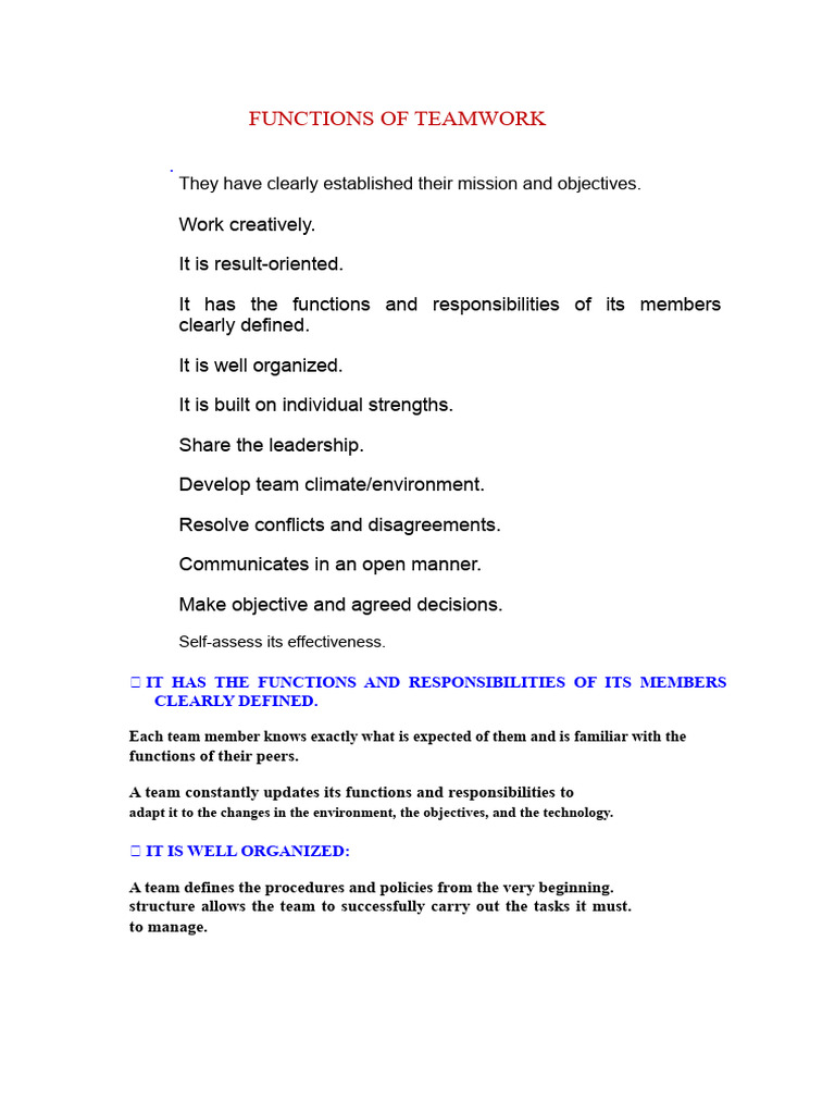 Key Functions of Effective Teamwork | PDF | Leadership | Consensus ...