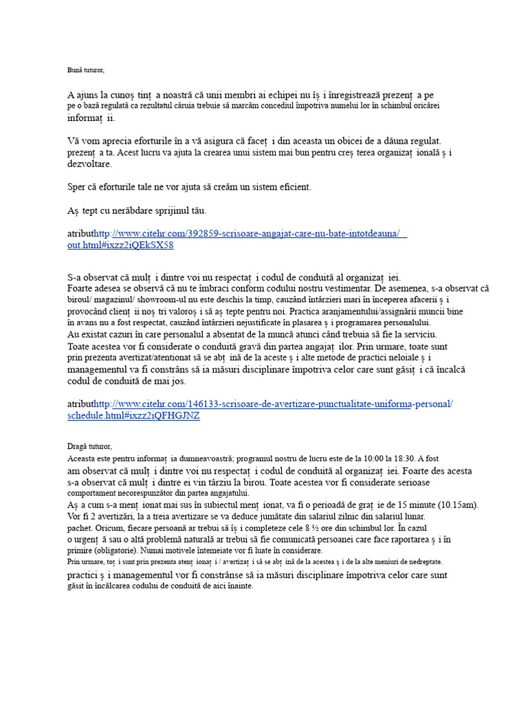 Scrisoare Pentru A Respecta Programul | PDF