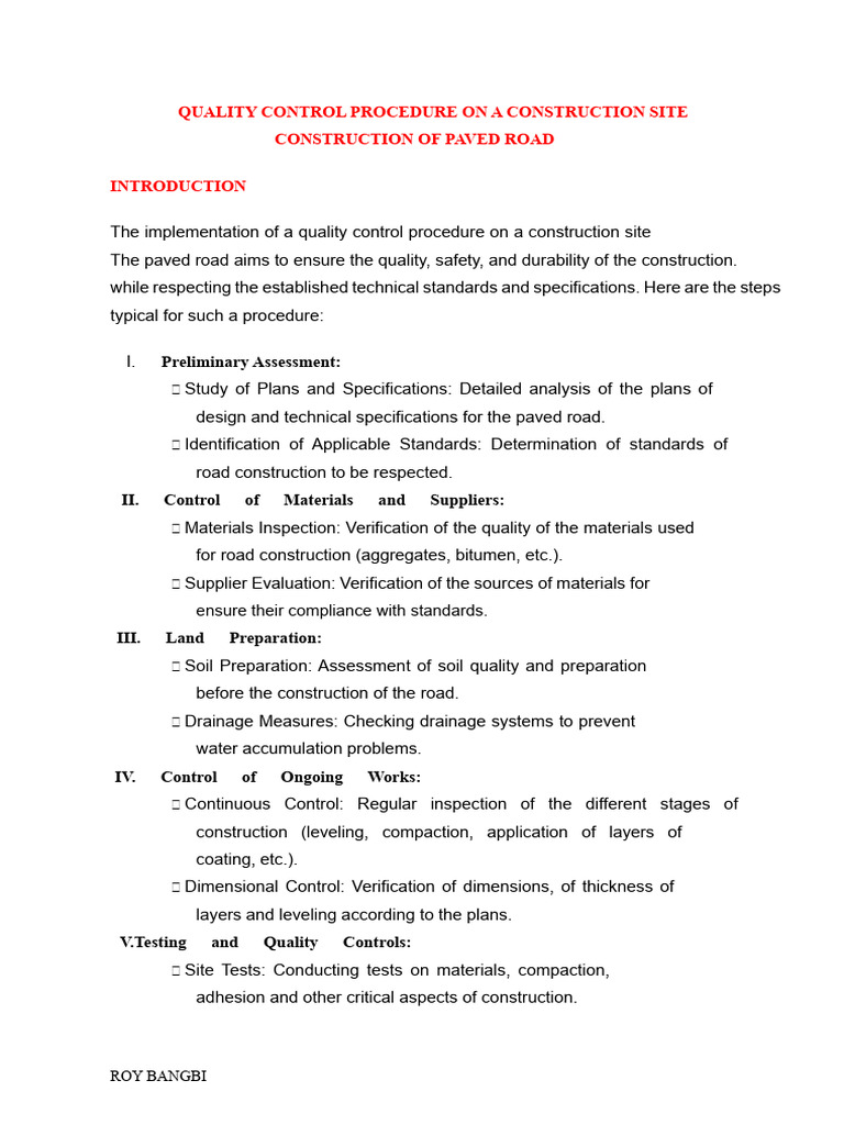 Quality Control for Paved Road Construction | PDF | Verification And ...