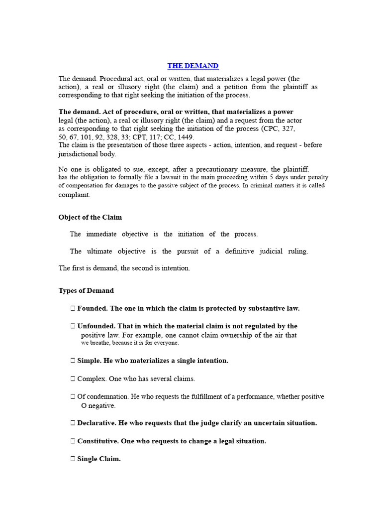 Understanding Legal Demand Types and Procedures | PDF | Lawsuit | Complaint