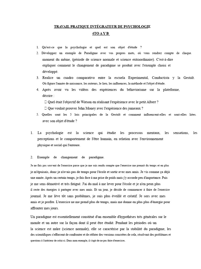 Introduction à la psychologie et paradigmes | PDF | Psychologie ...
