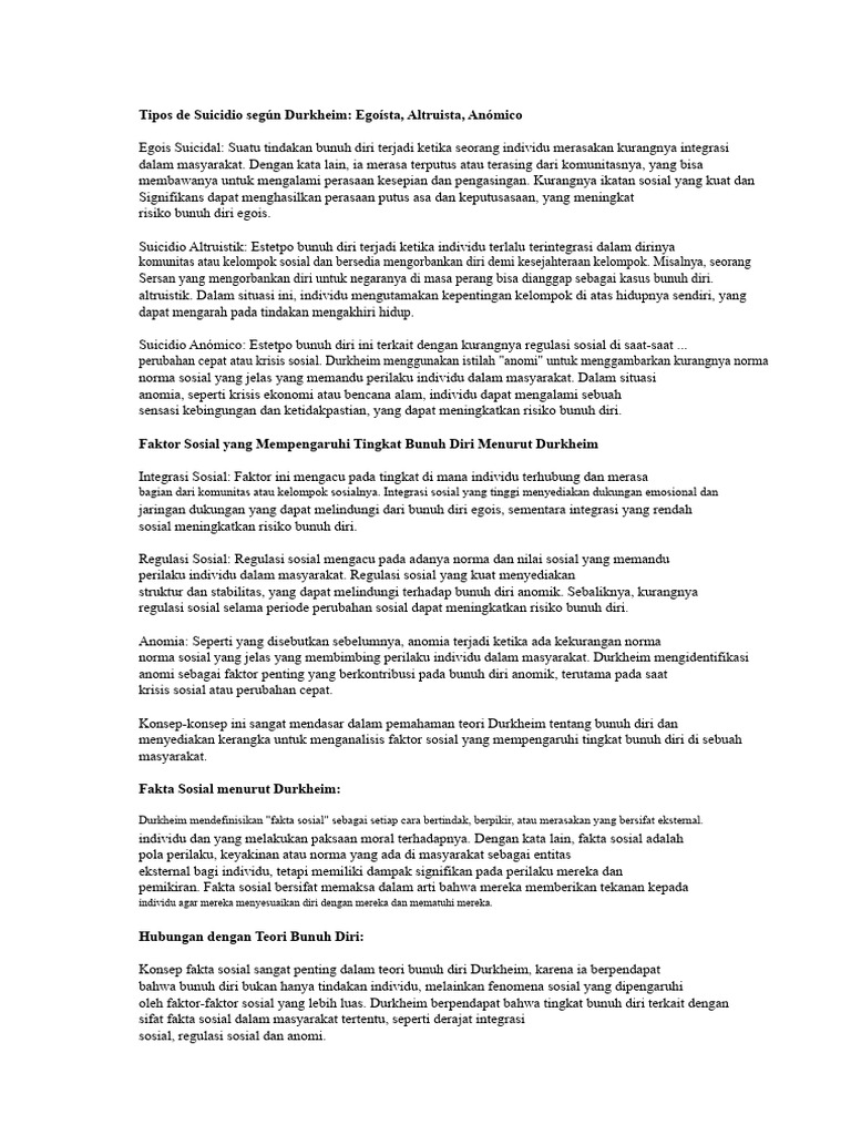 Macam-Macam Bunuh Diri Menurut Durkheim | PDF