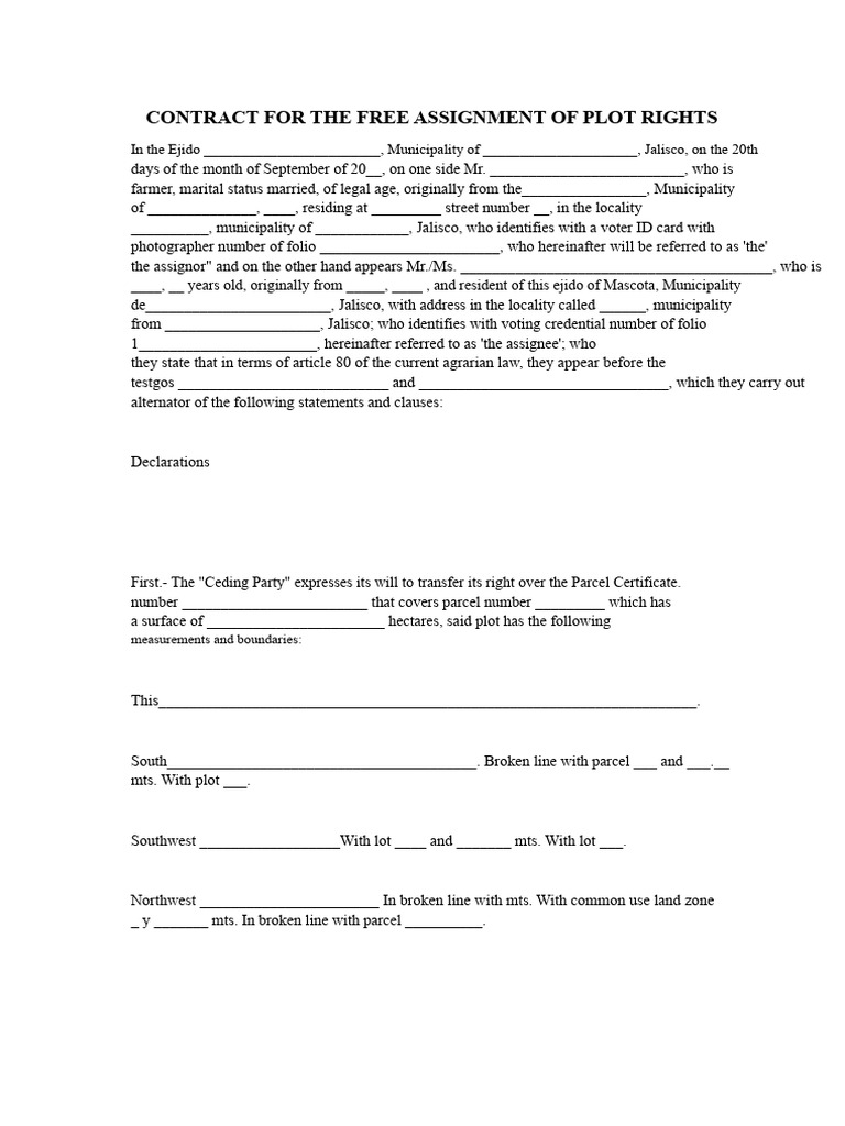 Free Assignment of Plot Rights Contract | PDF | Assignment (Law ...