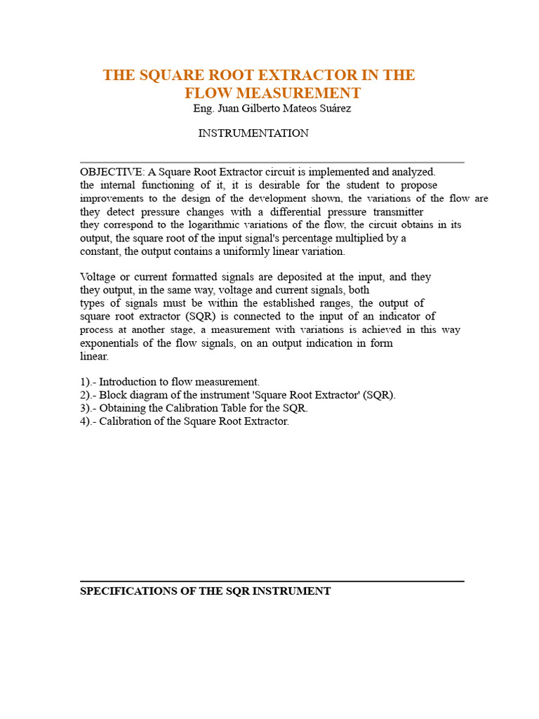 Square Root Extractor for Flow Measurement | PDF | Amplifier ...