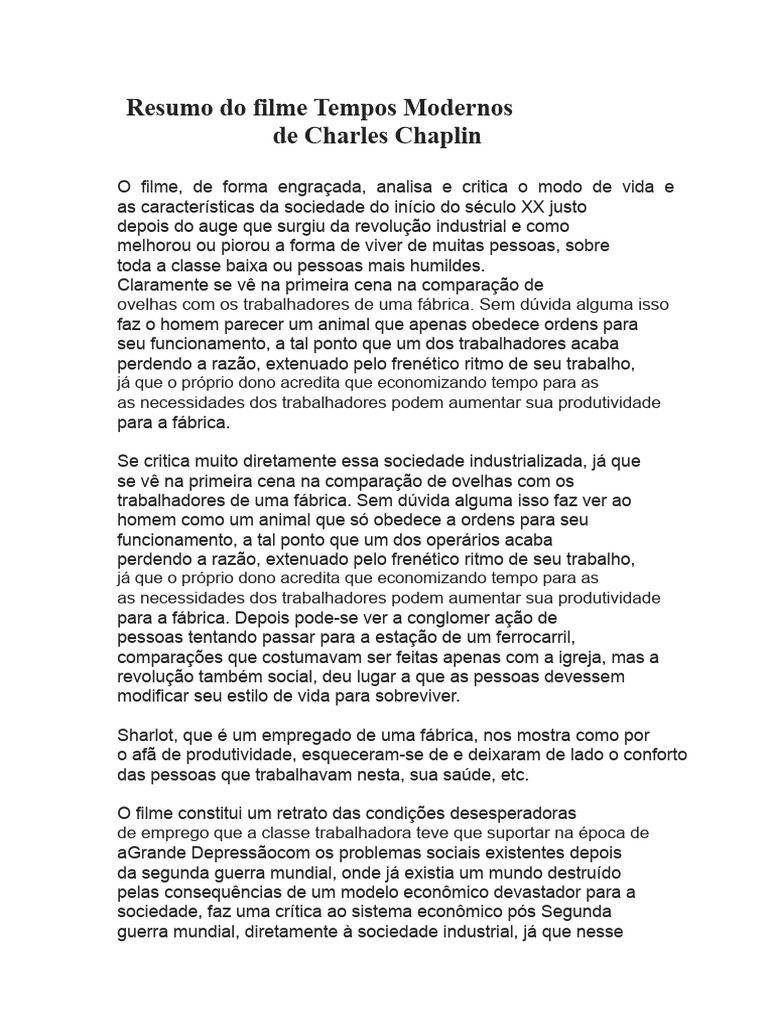 Análise Crítica de Tempos Modernos | PDF | Revolução Industrial | Economia