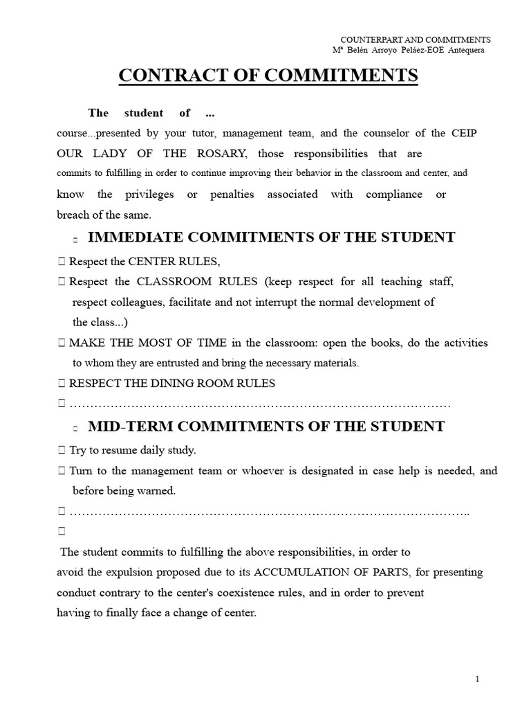 Student Commitment Contract Template | PDF