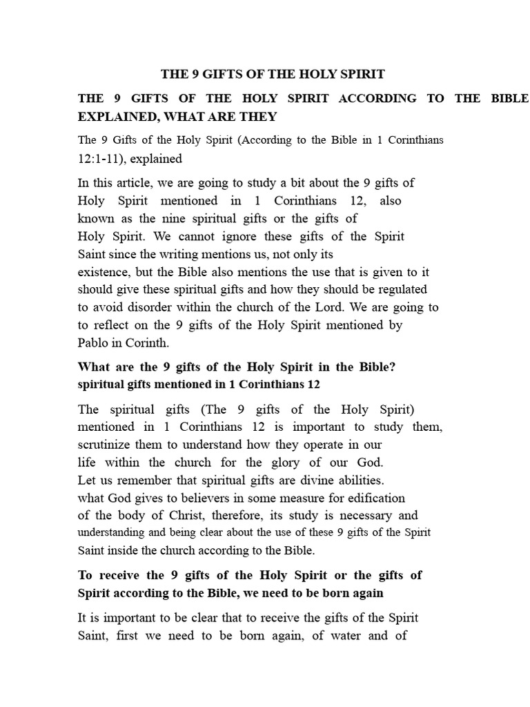The 9 Gifts of The Holy Spirit | PDF | Spiritual Gift | Prophecy