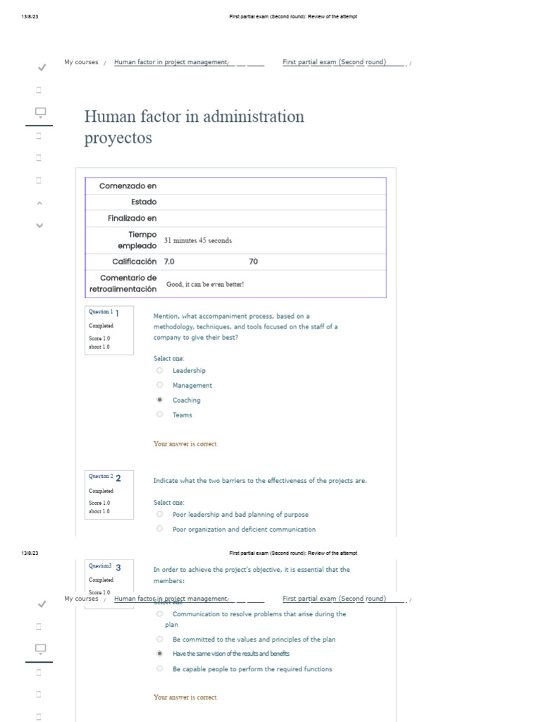 First Partial Exam (Second Round) - Review of The Attempt Human Factor ...