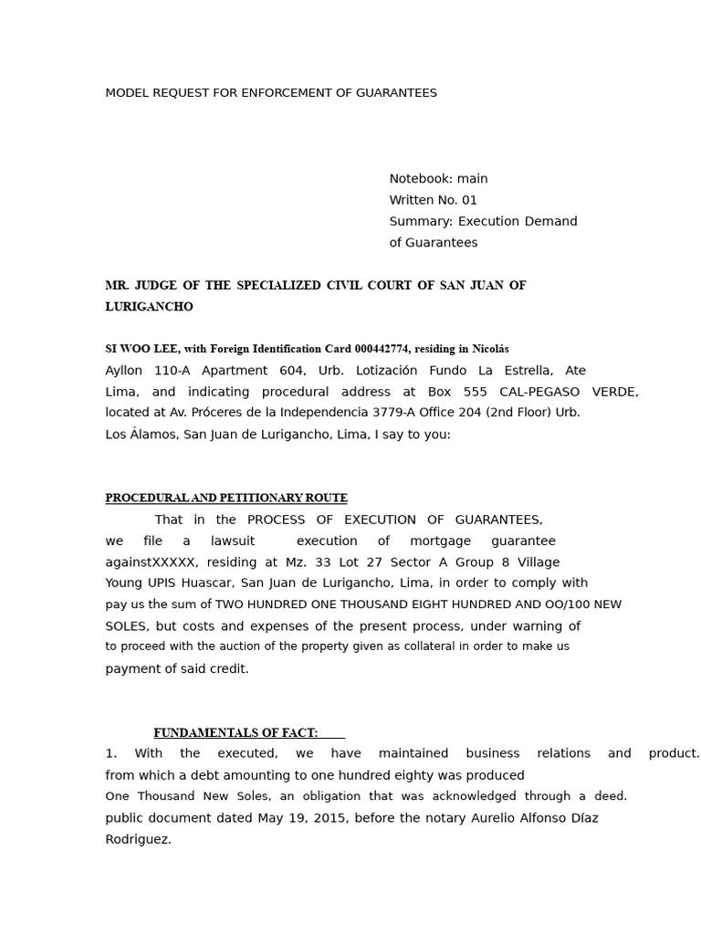 Enforcement of Mortgage Guarantee Request | PDF | Debt | Lawsuit