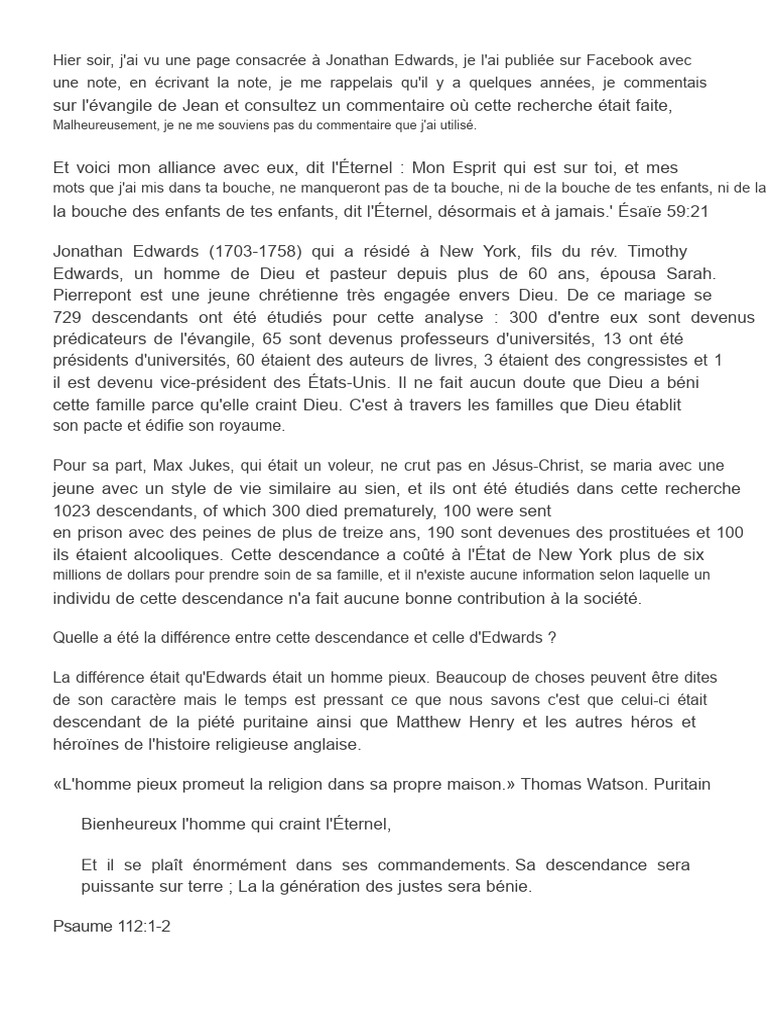Héritage de Jonathan Edwards et Max Jukes | PDF | Dieu