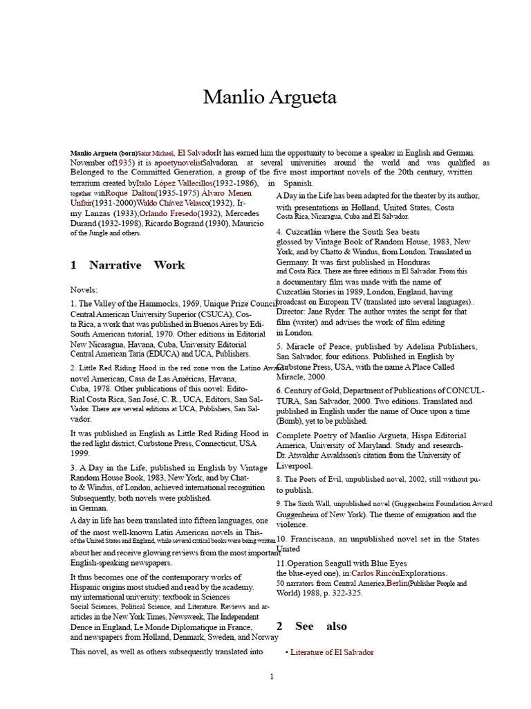 Manlio Argueta: Life and Works | PDF | El Salvador