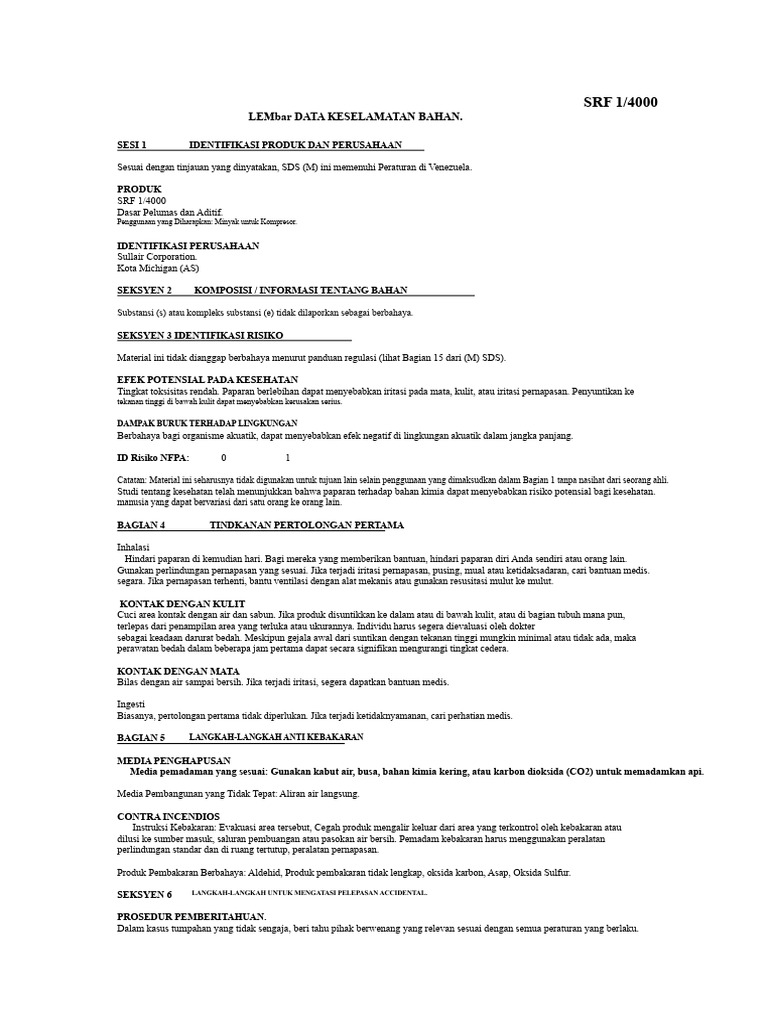 Lembar Data Keselamatan SRF 1/4000 | PDF