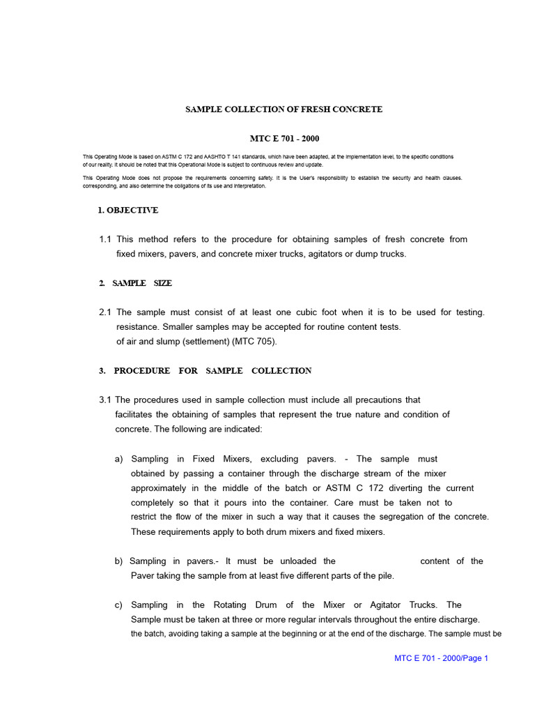 MTC 701 Fresh Concrete Sampling 1 | PDF | Concrete