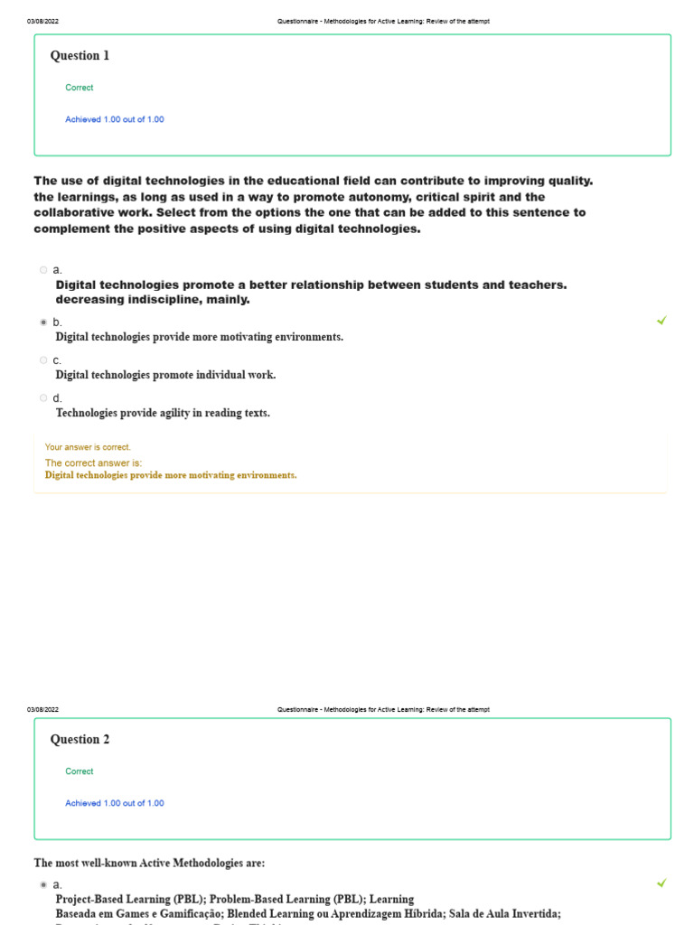 Questionnaire - Methodologies For Active Learning | PDF | Educational ...