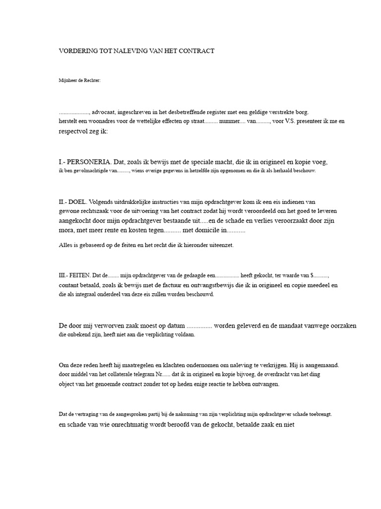 Vordering Tot Nakoming Van Het Contract | PDF