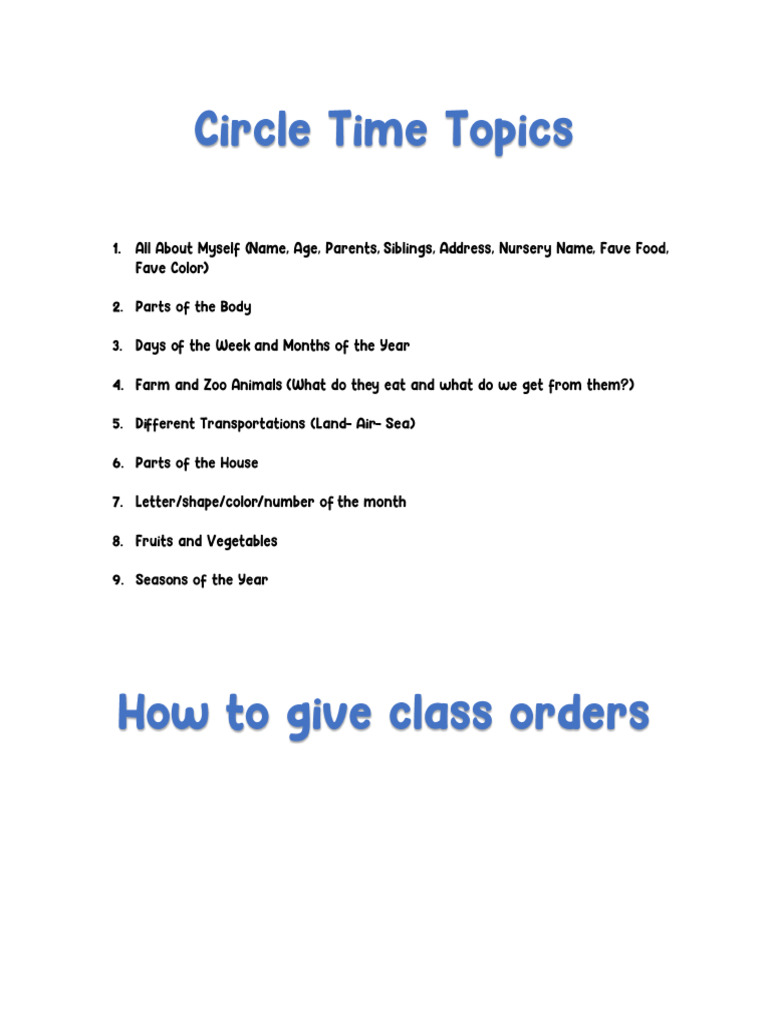 Circle Time Topics | PDF