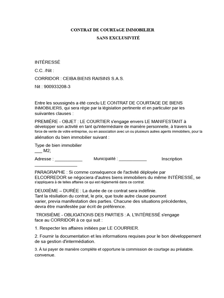 Contrat de courtage immobilier sans exclusivité | PDF | Courtier