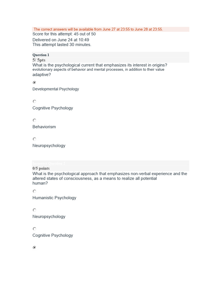 Psychology Exam Answers and Insights | PDF | Psychology | Cognition