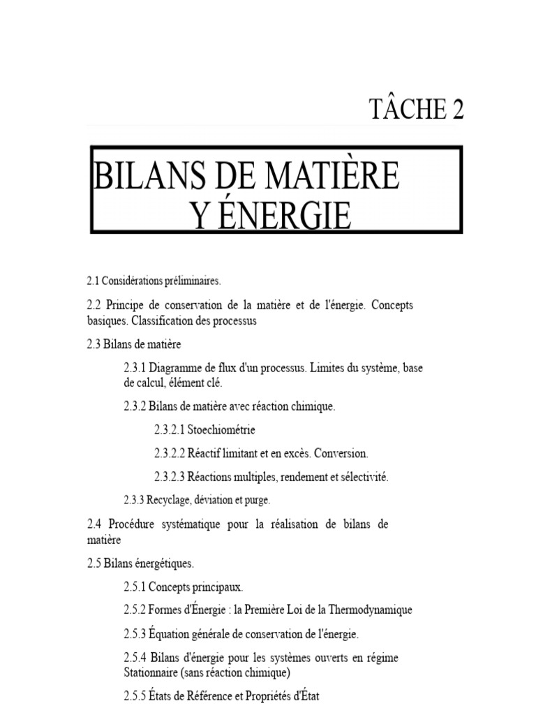 Bilans de matière et d'énergie en chimie | PDF | Règle des phases ...