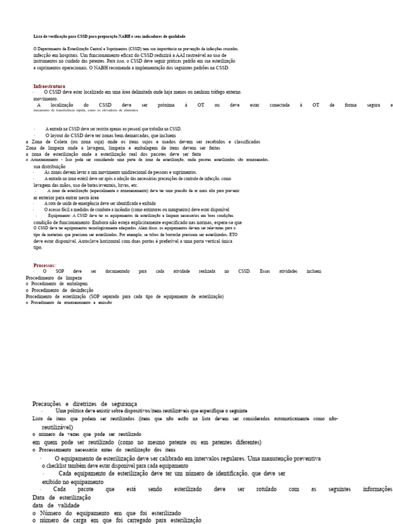 Verificação CSSD para Preparação NABH | PDF | Esterilização (Microbiologia)