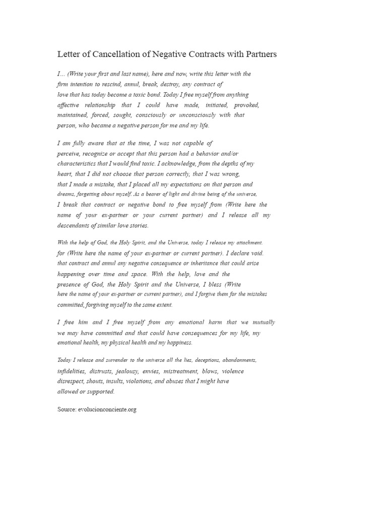 Letter of Cancellation of Negative Contracts With Partners | PDF