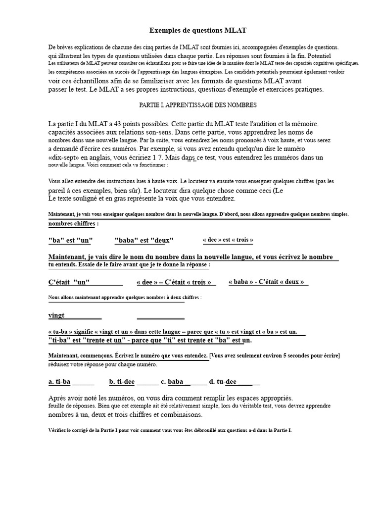 Exemples de questions MLAT et explications | PDF | Linguistique