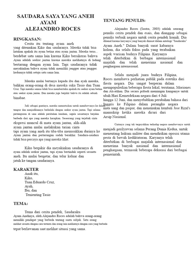 SAUDARA SAYA AYAM ANEH OLEH Alejandro Roces | PDF