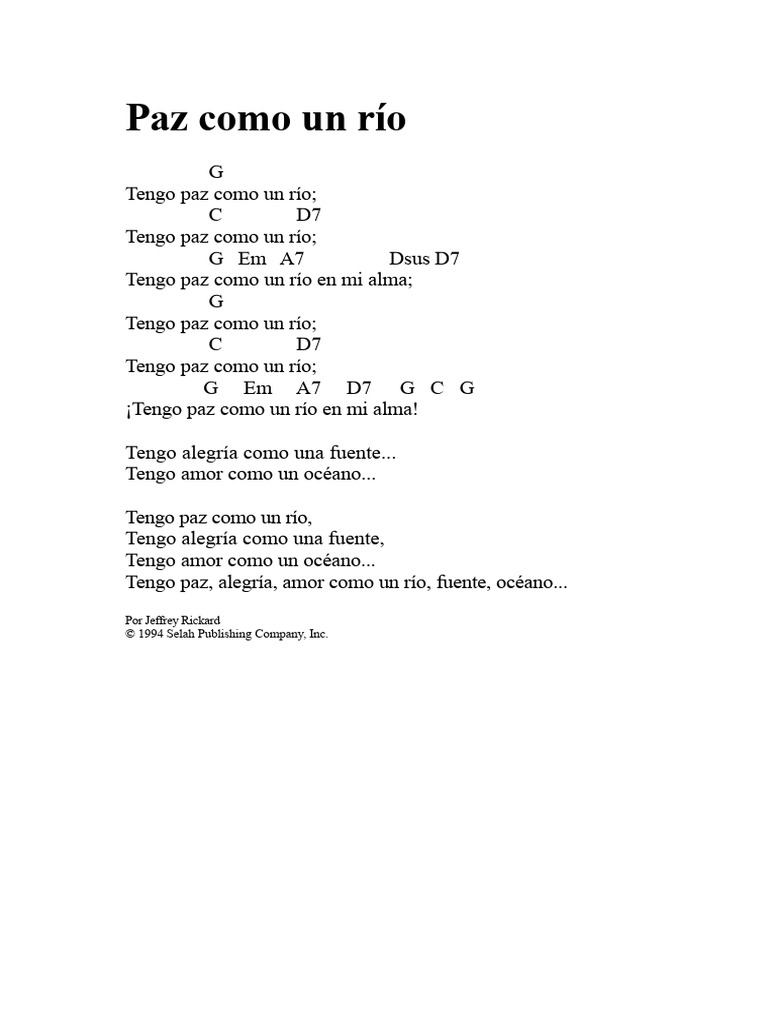 Acordes y letra: Tengo paz como un río | PDF