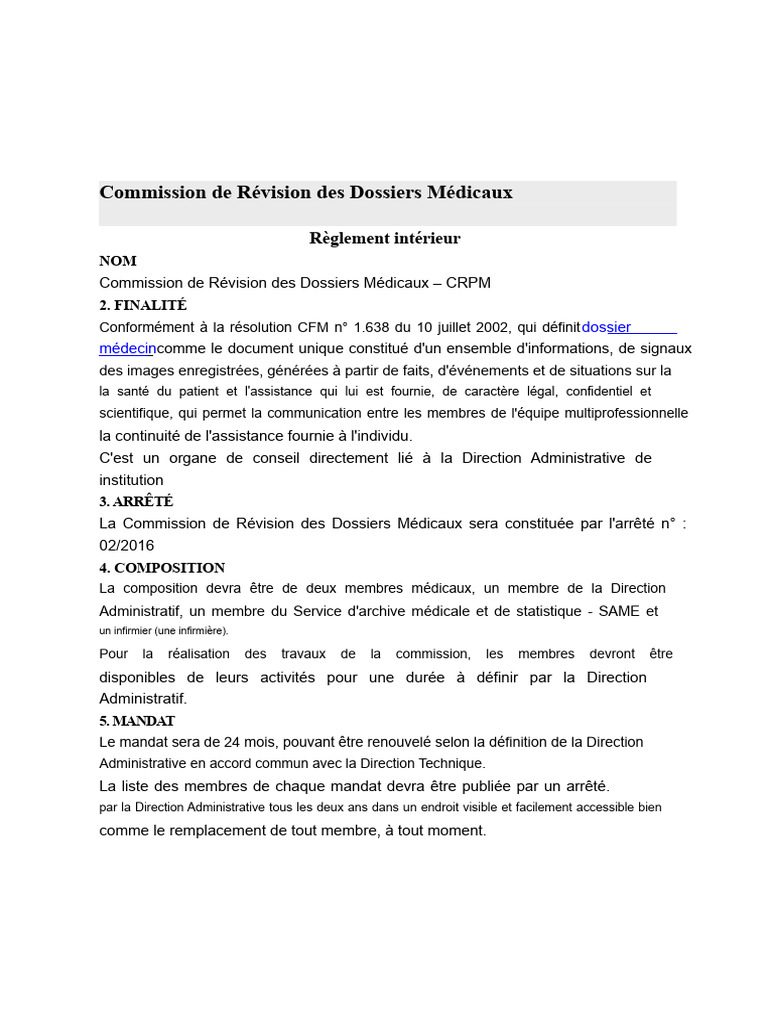 Règlement Intérieur de la CRPM | PDF | Allaitement