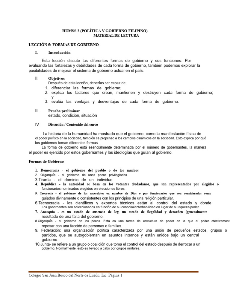 5 Formas de Gobierno Esenciales | PDF | Gobierno | República