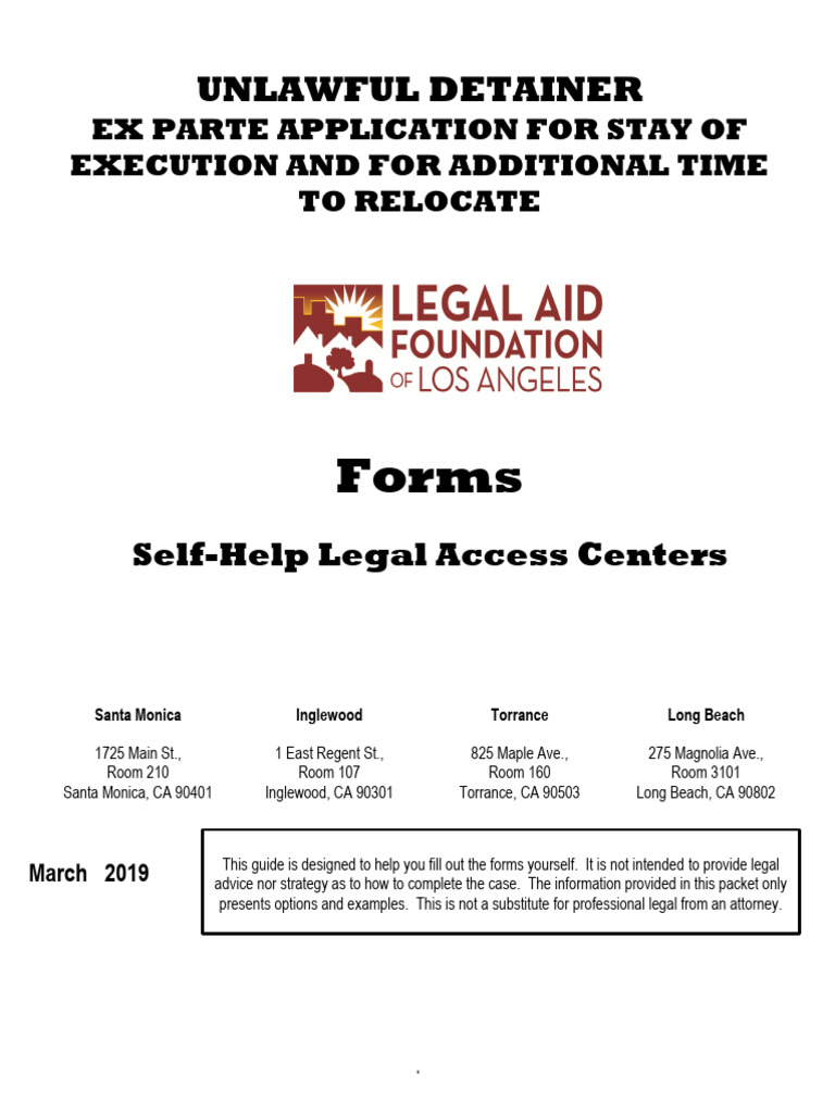 UD Unlawful Detainer Ex Parte Motion For Addtl Time To Relocate Forms ...