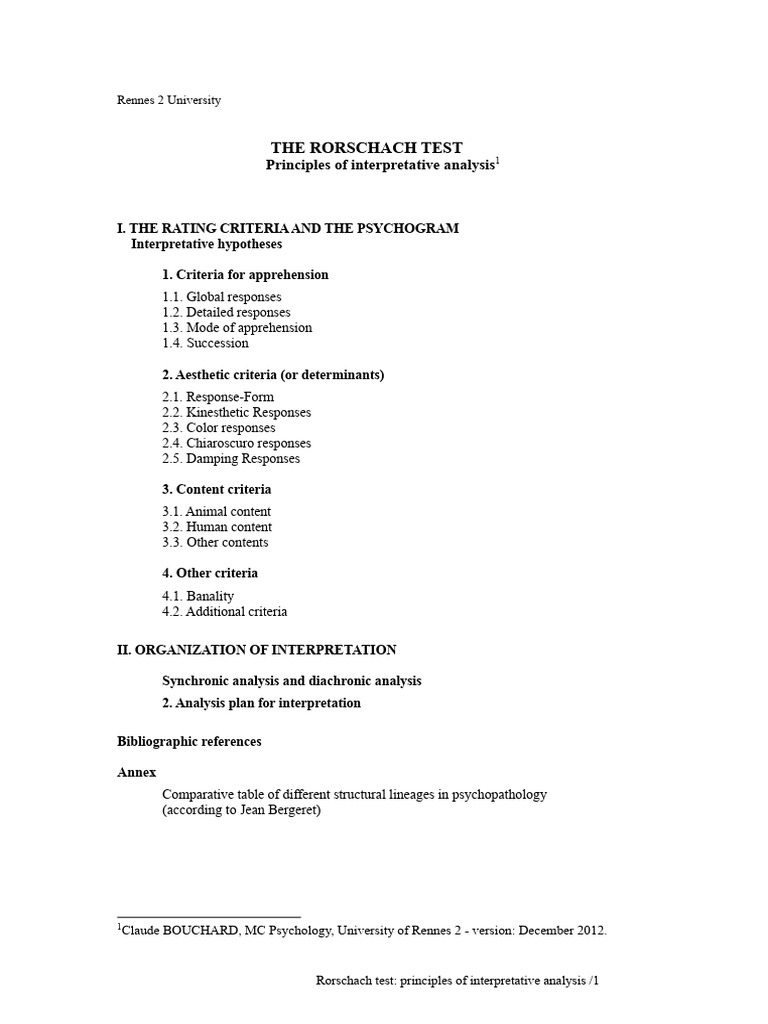 Rorschach Test Scoring Principles | PDF | Affect (Psychology) | Experience