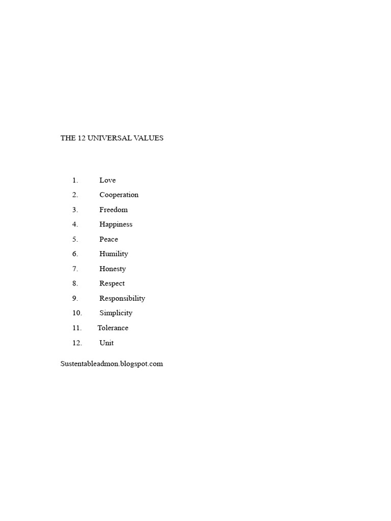 12 Universal Values Explained | PDF | Value (Ethics) | Gender