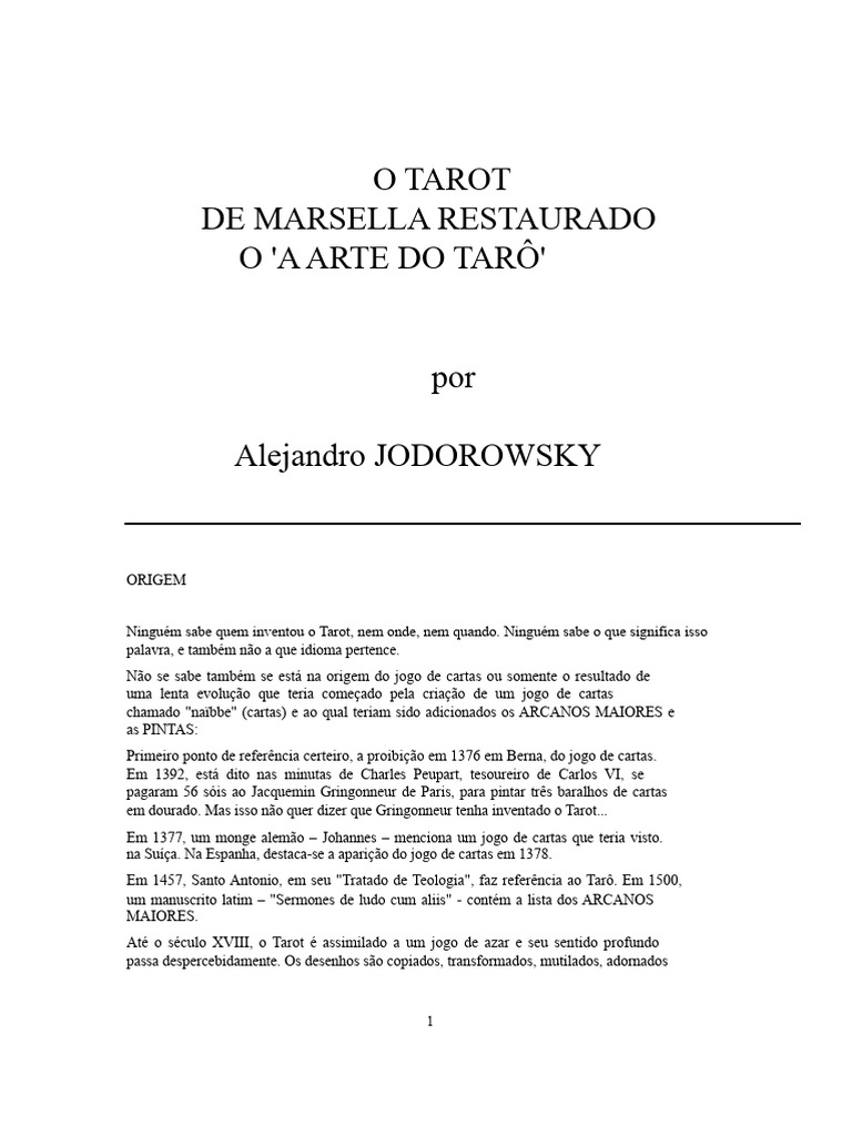 História e Significado do Tarot de Marselha | PDF | Tarô | Amor