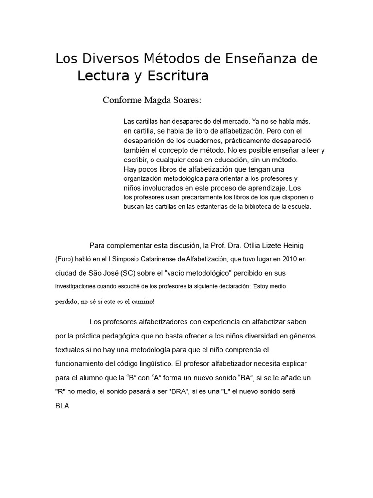 Los Diversos Métodos de Enseñanza de La Lectura y de La Escritura | PDF ...