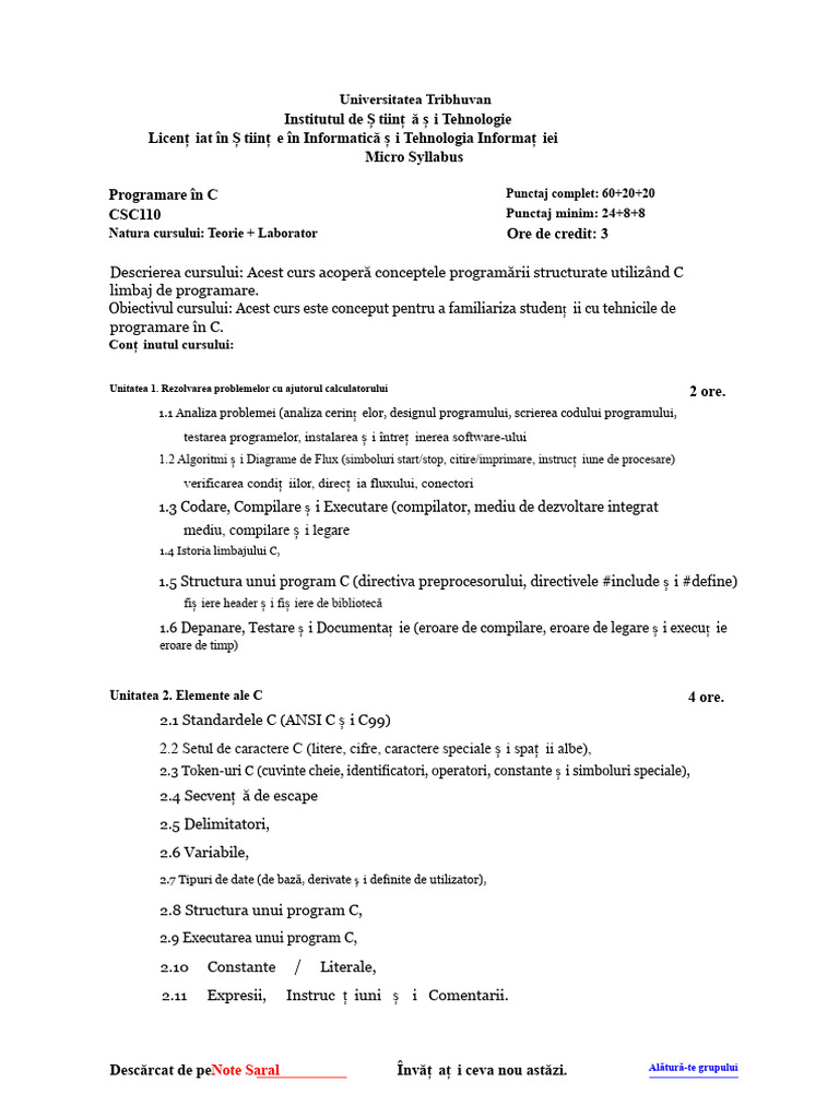 C Programare Csit Micro Syllabus Redefinit PDF | PDF