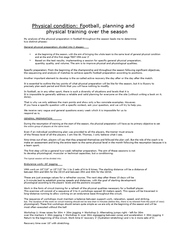 Football Season Physical Training Guide | PDF | Strength Training ...