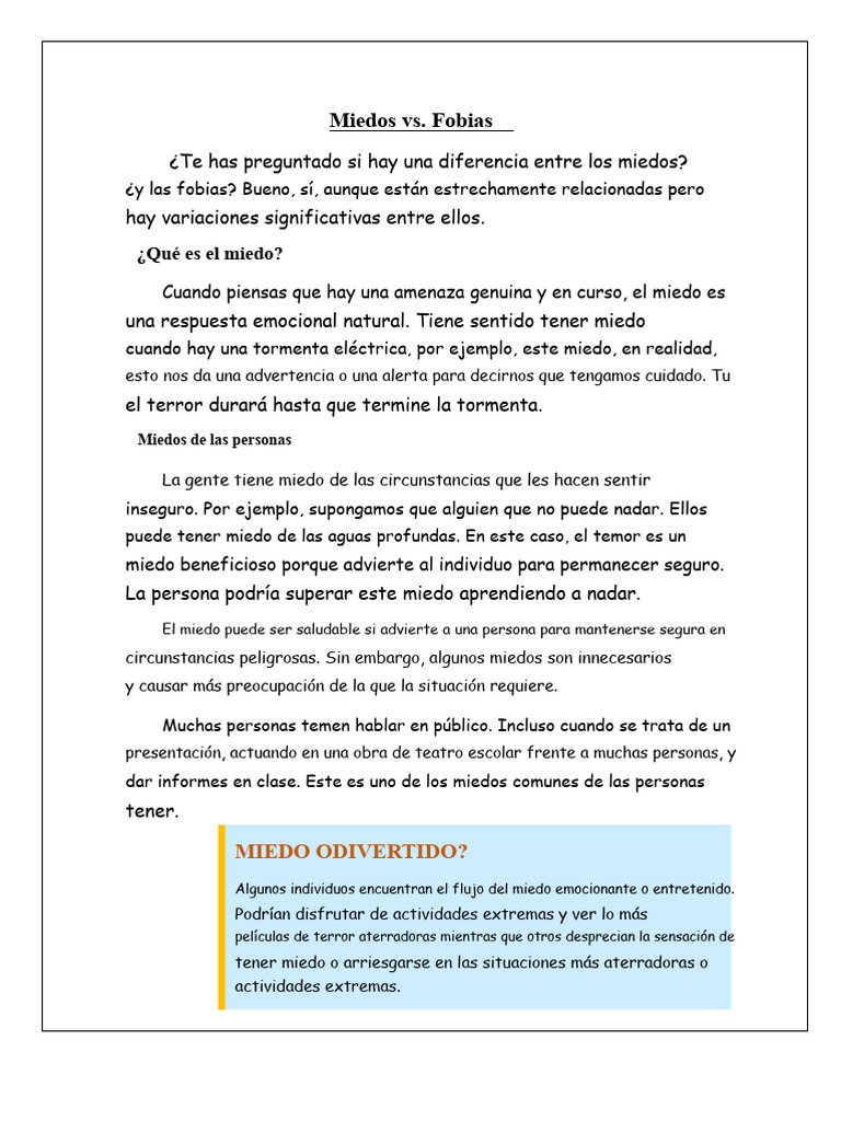 Diferencias entre Miedos y Fobias | PDF | Fobia | Temor