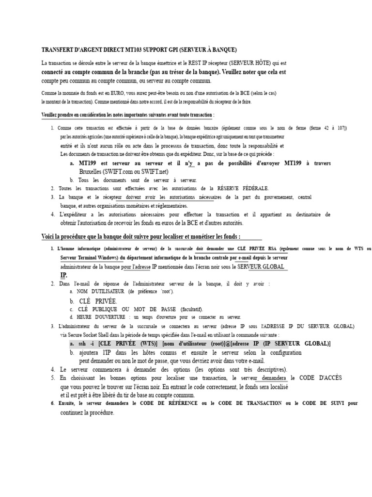 Transfert MT103 : Guide et Procédure | PDF | Banques | Serveur ...