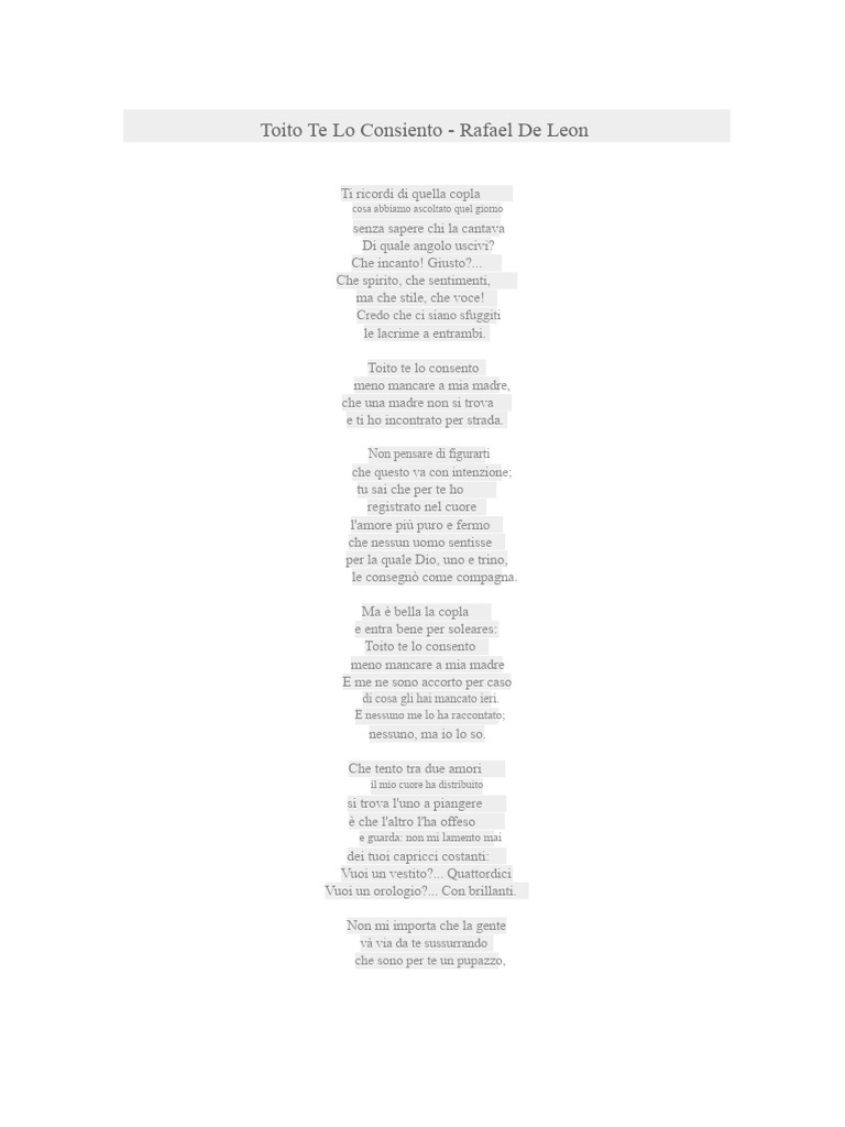 Poema Toito Te Lo Consento | PDF