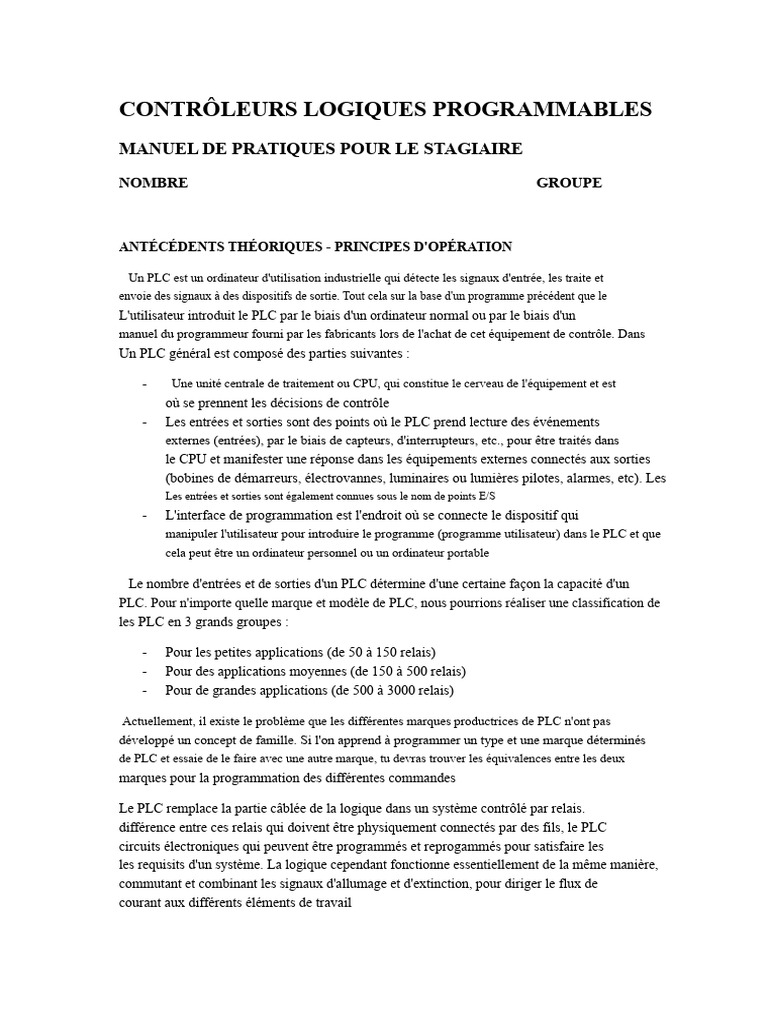 Manuel de Pratiques sur PLC pour Stagiaires | PDF | Programme ...