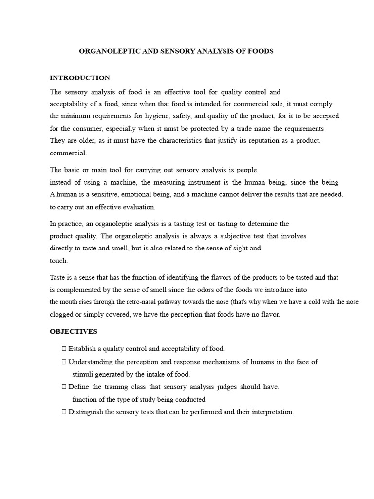 organoleptic and sensory analysis of foods | PDF | Perception | Taste