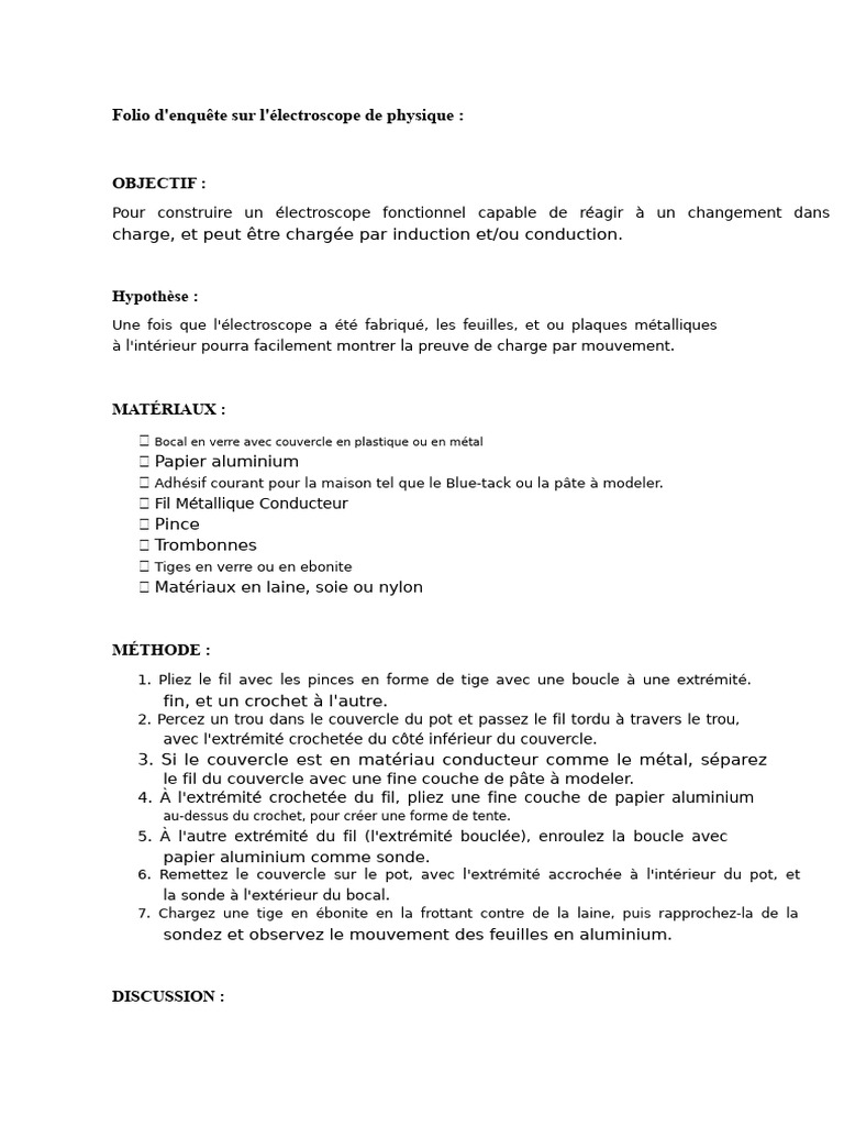 Fabrication d'un électroscope simple | PDF | Électron | Métaux