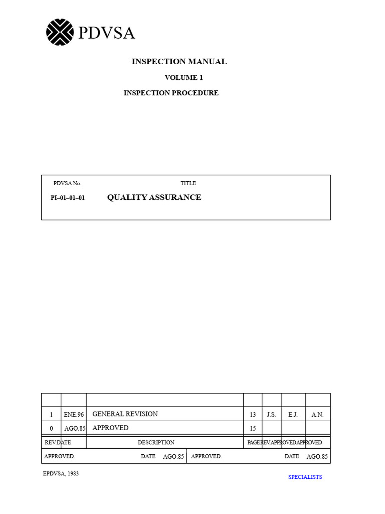 PDVSA Quality Assurance Inspection Manual | PDF | Specification ...