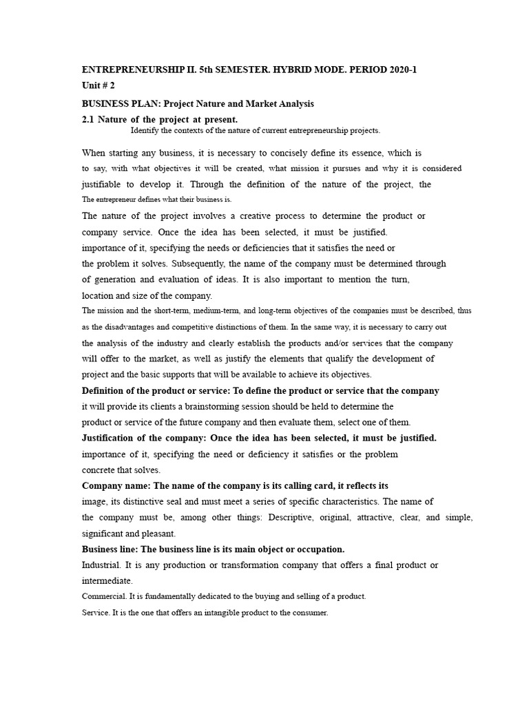 Business Plan: Project Nature Analysis | PDF | Entrepreneurship ...