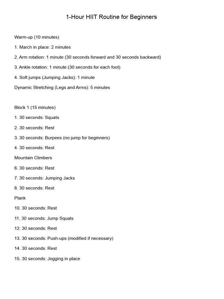 HIIT Routine For Beginners | PDF